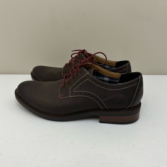 SALE! Men’s Bostonian Lace Up Brown Oxford Dress Shoes Size 9.5 w Maroon Laces - Picture 2 of 16
